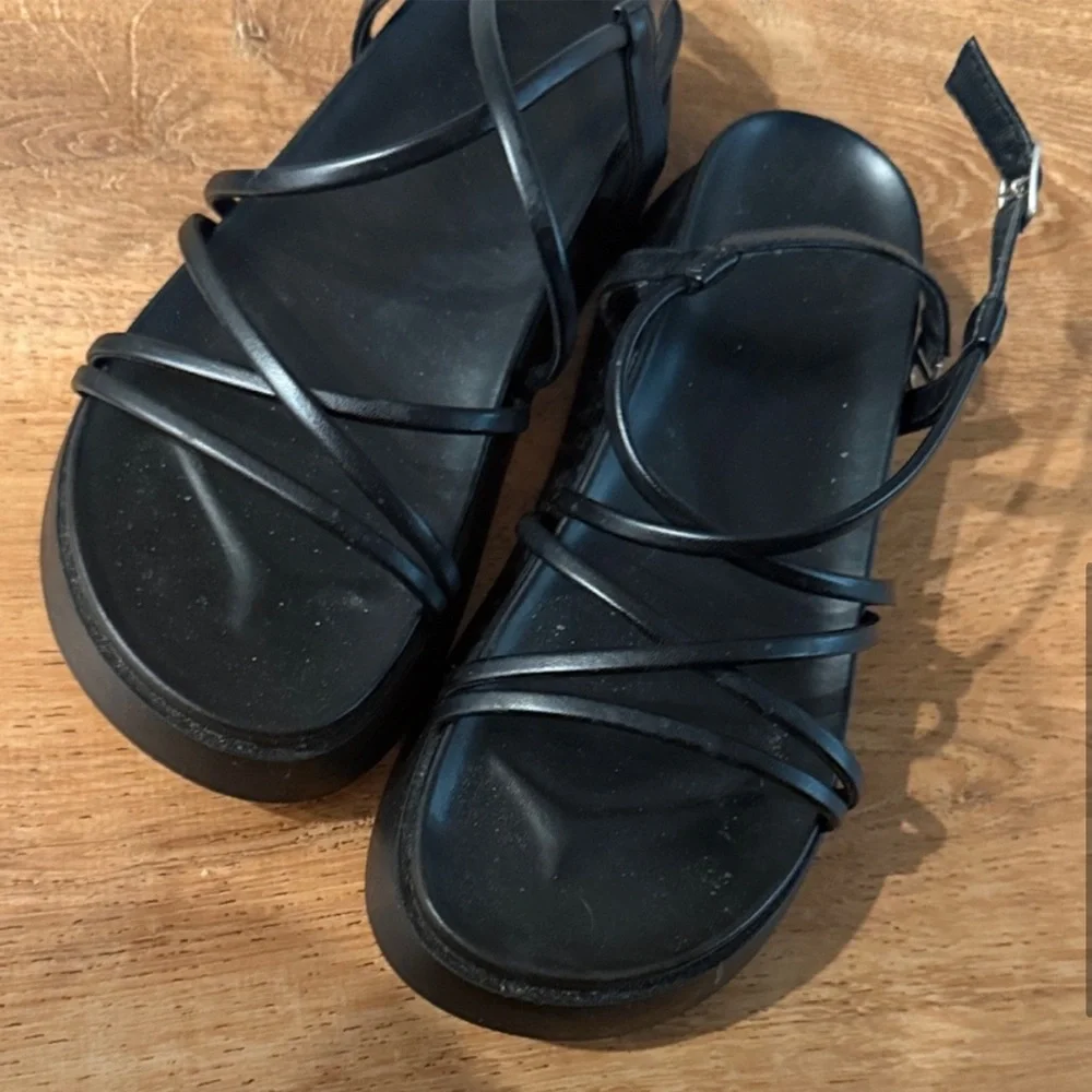 Black Strappy platform Sandals - Picture 3 of 4